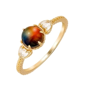 Bague vintage en argent S925 doré avec cristal coloré et anneau texturé