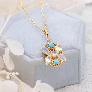 Colgante Vintage de Plata de Ley 925 Bañado en Oro Sin Cadena Con Turquesa Ópalo Zirconia Joyería para Mujer