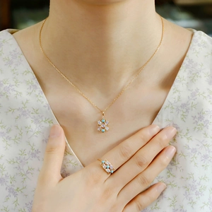 Parure vintage en argent S925 avec pendentif opale et turquoise au design floral