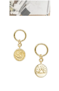 Detailed view of 14K gold-plated S925 silver earrings with sun and moon celestial relief