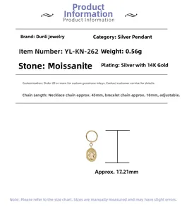 Specifiche dettagliate del ciondolo ovale in argento S925 placcato oro 14K con moissanite