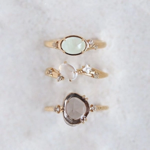 French retro S925 silver 14K gold plated ring set with natural gemstones and zircons