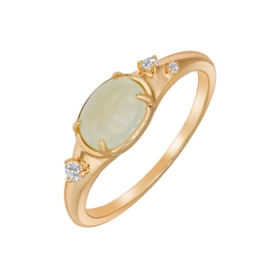 French vintage S925 silver ring with oval green stone and side zircon accents