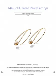 Detail of 14K gold plated S925 silver teardrop earrings with natural freshwater pearls