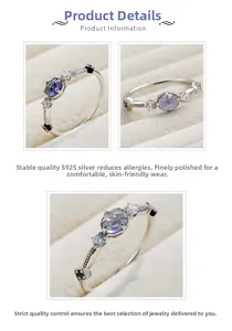 Macro detail of S925 silver ring with purple oval gemstone and 14k gold finish