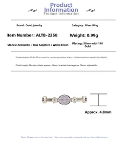 Detailed view of S925 silver ring with 14k gold plating and blue iolite gemstones