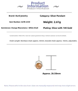 Dettaglio del ciondolo reversibile in argento S925 con pietra di luna e placcatura oro 14K