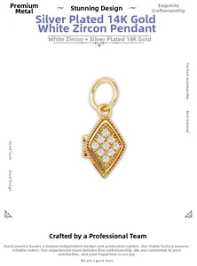 Detailopname van een locket-hanger van 14k verguld zilver met witte zirkonia pavé-zetting