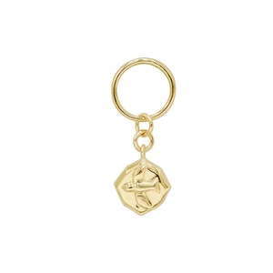 Retro 14K gold plated hexagonal pendant with detailed flying bird relief on white background