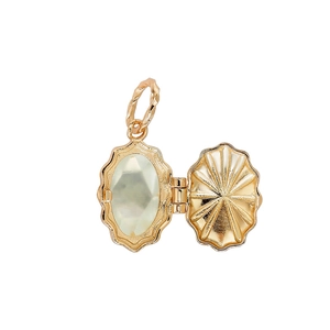 French vintage S925 silver 14k gold plated open locket with clear prehnite stone