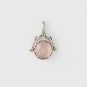 Ciondolo Reversibile in Argento Sterling 925 Francese Vintage Pietra di Luna Arancione e Madreperla Bianca Gioielli Zodiaco