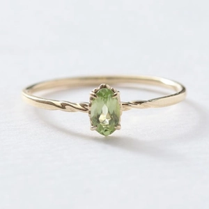 French Vintage 14K Gold Plated Marquise Cut Green Peridot Ring Twisted Band For Women Fine Jewelry