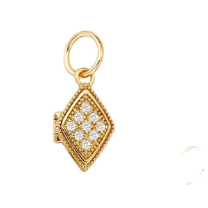 Franse vintage locket hanger van S925 zilver met 14k goud en fonkelende witte zirkoon
