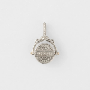 Pendaglio vintage francese S925 con pietra di luna arancione e madreperla zodiacale