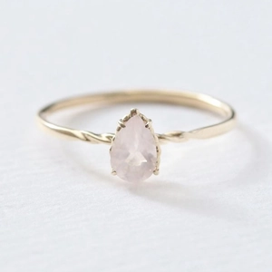 925 Sterlingsilber Ring 14K Vergoldet Wassertropfen Rosenquarz Birnenform Rosa Kristall Ring Für Damen Schmuck Geschenk