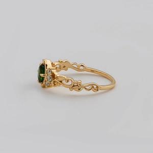 French vintage S925 silver 14K gold ring with green diopside and filigree band