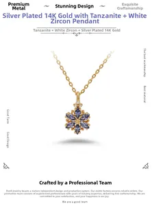 Verfijnde sneeuwvlok hanger met blauwe tanzaniet stenen in 14K verguld S925 zilver