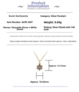 Gedetailleerde specs voor sneeuwvlok hanger in S925 zilver met tanzaniet zirkoon