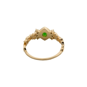 French vintage S925 silver 14K gold ring featuring a round green diopside gemstone
