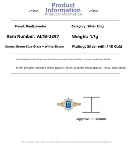 Details des S925 Silberrings mit blaugrünem Stein und 11,48 mm Breitenangabe