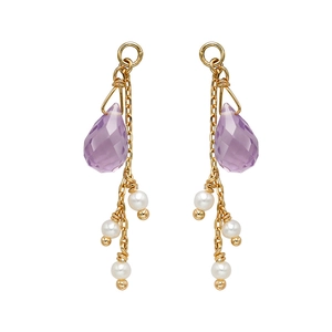 Orecchini a Gancio Vintage Francese in Argento Sterling S925 Placcato Oro 14K con Ametista e Künstliche Perle Gioielli da Donna