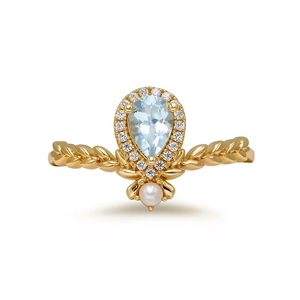 S925 Sterling Silver 14K Gold Plated Topaz Rose Quartz Water Drop Artificial Pearl Ring Elegant Leaf Pattern Jewelry For Women