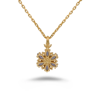 Exquisite 14K vergoldete S925 Silber Schneeflocke Kette mit lila Marquise Zirkonia Steinen