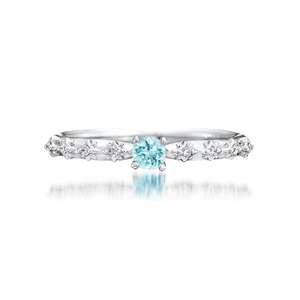 French vintage S925 silver thorn rose ring with light blue apatite and star relief