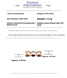 Detailspezifikationen für Ringset aus 14K vergoldetem Silber mit Rhodolith und Zirkonia