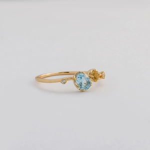 Irregular S925 silver 14K gold plated ring with blue topaz and yellow citrine stones