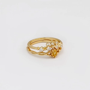 Conjunto de anillos corona en plata S925 con citrino y circonitas blancas