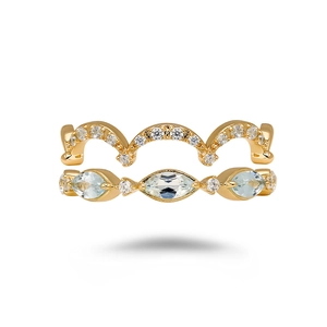 Elegantes zweiteiliges Goldring-Set mit marquiseblauen Edelsteinen und Diamanten