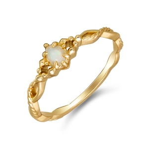 French vintage S925 silver 14K gold plated opal ring with twisted rope band design