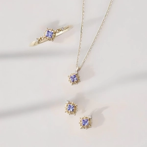 S925 Sterling Silver Jewelry Set For Women 14K Gold Plated Hollow Tanzanite Pendant Necklace Stud Earrings Ring Vintage Jewelry