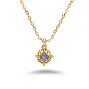 Vintage 14K gold plated S925 silver necklace with square purple tanzanite pendant