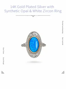 Detailansicht des S925 Silberrings mit blauem Opal und weißen Zirkonia-Steinen