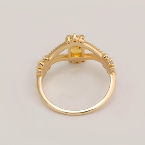 S925 silver 14k gold plated ring with rectangular yellow citrine and side diamonds