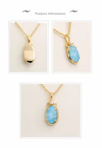 Vues détaillées avant et arrière du pendentif Larimar en argent S925 avec perle