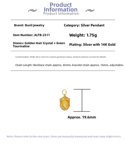 Specificaties van de 14K vergulde zilveren hanger met rutielkwarts en groene spinel steen