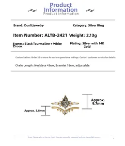 Details zu stapelbaren S925 Silberringen mit schwarzem Rutilquarz und 14K Goldbeschichtung