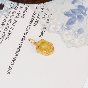Vintage S925 zilveren 14K vergulde hanger met rutielkwarts in druppelvorm voor dames