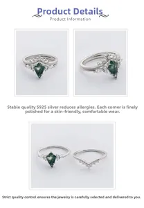 Makroaufnahme von S925 Silber Stapelring-Set mit Moosachat im Drachenschliff und V-Band