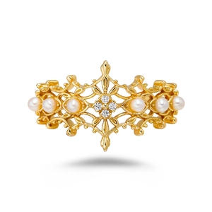 S925 Sterlingsilber 14K Vergoldet Süßwasserperle Zirkonia Hohle Spitze Ring Vintage Süß Königlich Krone Ring Damen Schmuck