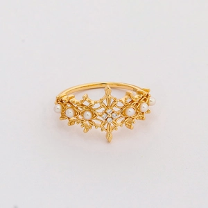 Vintage S925 Silberring im Spitzen-Design mit Süßwasserperlen und weißen Zirkonia-Steinen