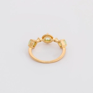 925 silver gold plated ring with natural prehnite stones and sparkling zircon accents