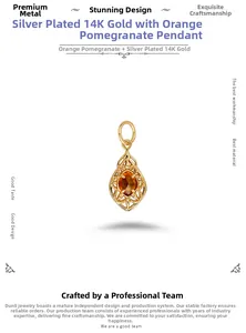 Detail of vintage S925 gilded silver pendant featuring an oval orange garnet gemstone