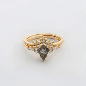 925 Sterlingsilber Drachenschliff Moosachat Schwarzer Rutilquarz Stapelbar Ring Vintage 14K Gold Plattiert Zirkonia Schmuck Damen