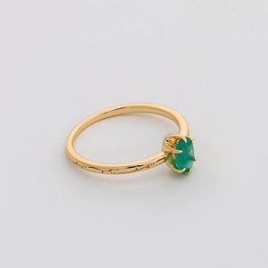 Japanese style silver ring with oval green chalcedony gemstone and engraved golden band