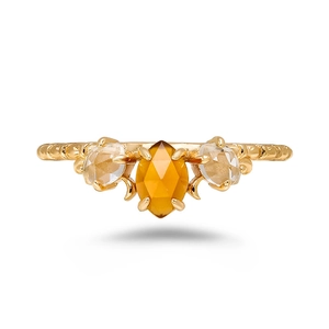 Anillo vintage de plata 925 bañada en oro con granate naranja y cristales blancos