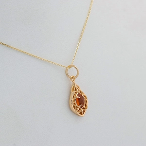 Vintage gold-plated S925 silver necklace with orange garnet peacock petal pendant